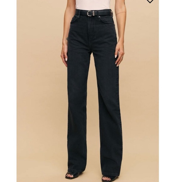 Reformation Denim - Reformation Wilder High Rise Wide Leg Jeans in Washed Black